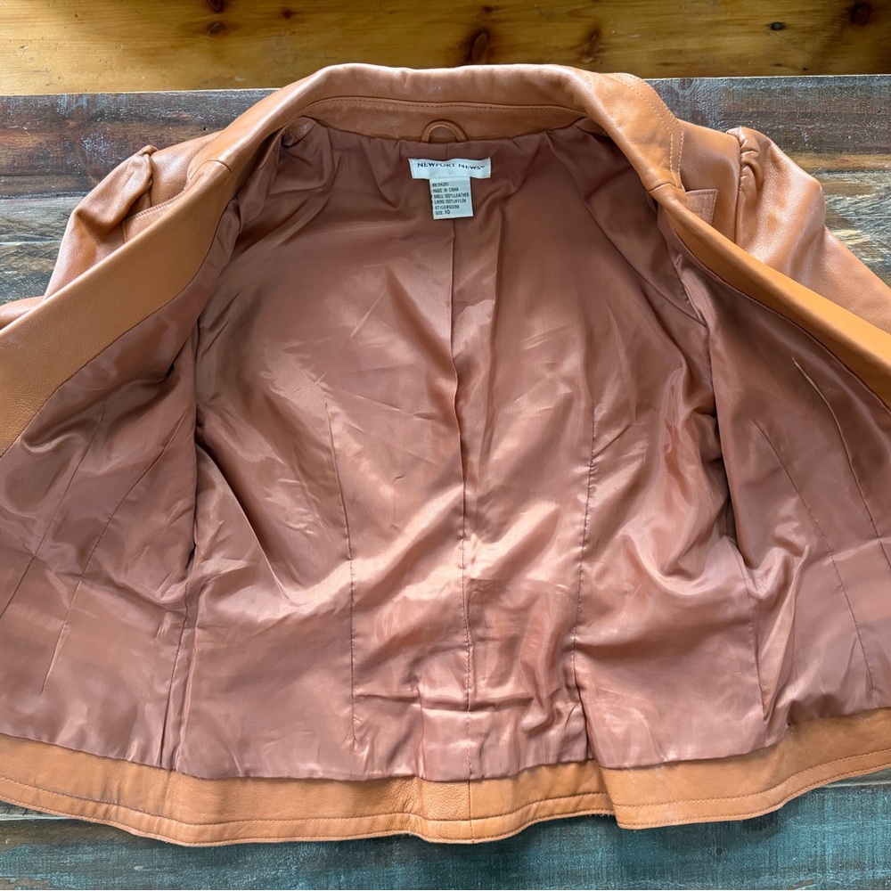 Newport News Women’s 10 Leather Caramel 3/4 Wide Flare Sleeve Blazer | SKU 0134 - Picture 7 of 7